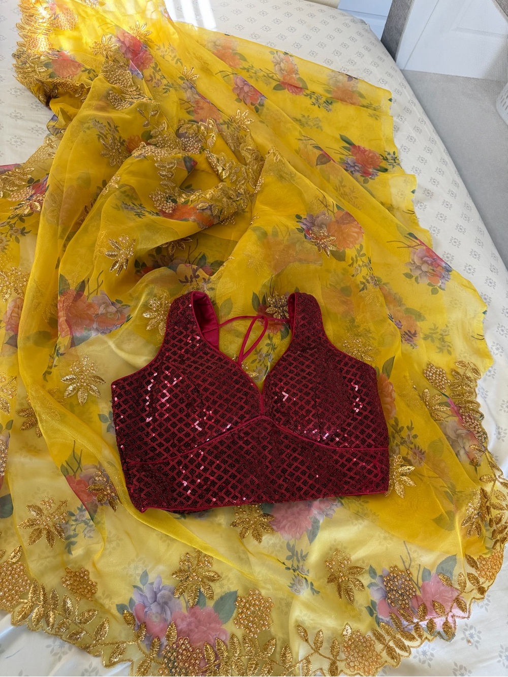 Floral pearl organza new saree with Elegant  Blouse